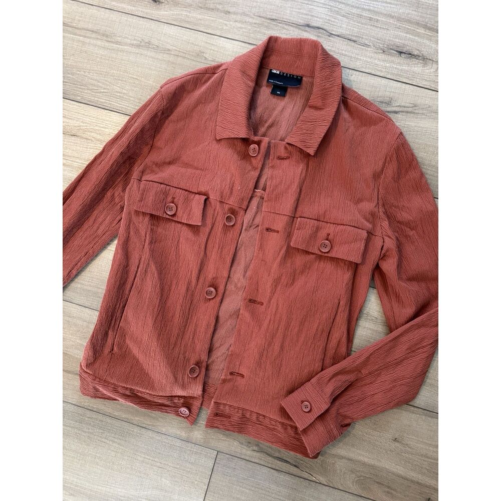 ASOS DESIGN Crinkle Shacket Womens XS Rust Orange Button‎ Jacket  Earthy Boho